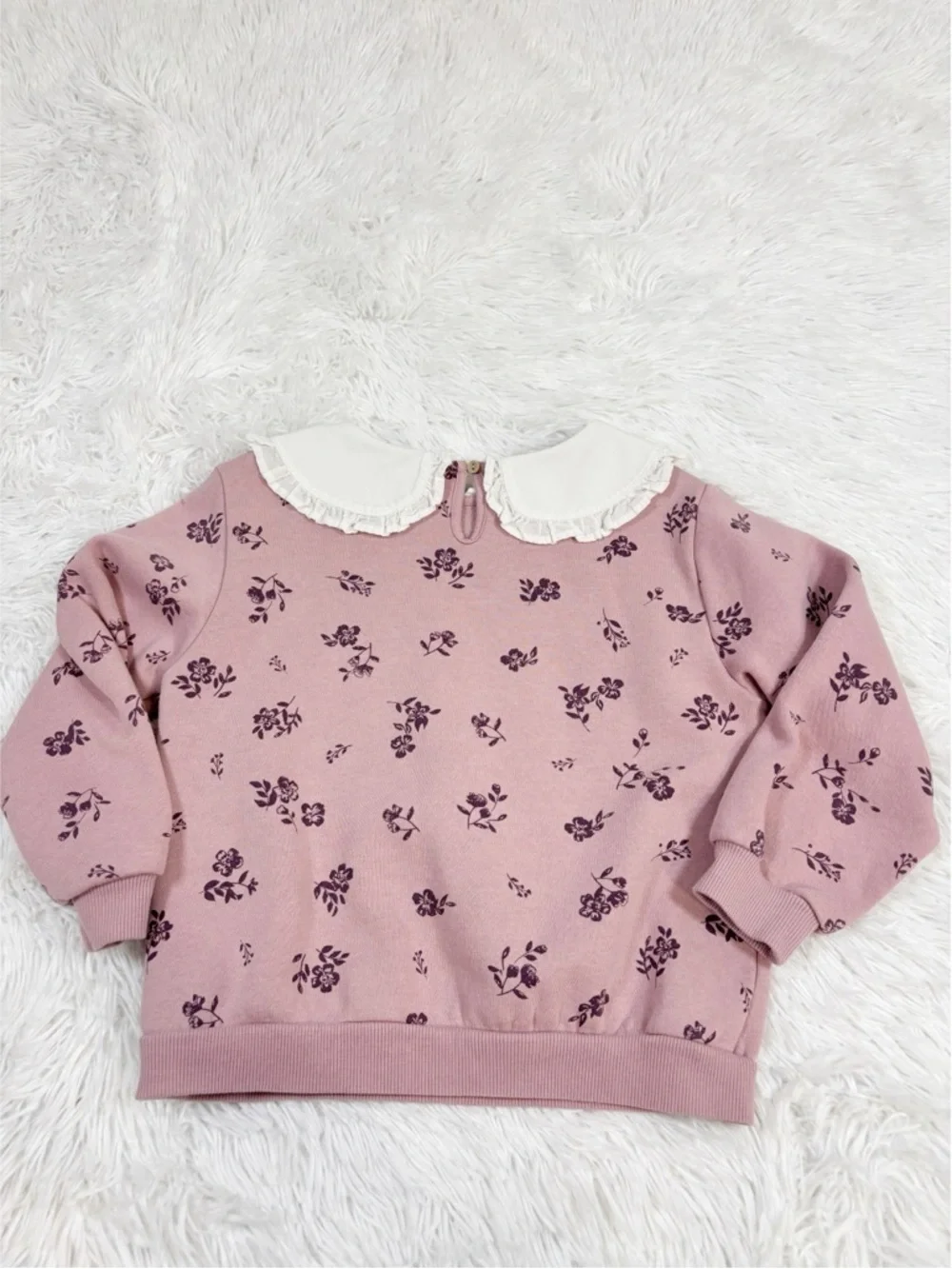 HM Girls Pink Floral Sweater sweatshirt with White Peter Pan Collar long sleeve